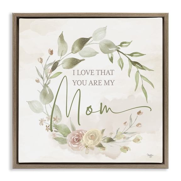 Stupell Industries Shabby Chic Mother's Day Rose Wreath Brown Floating Frame Canvas Art, 25 x 25, by Mollie B.