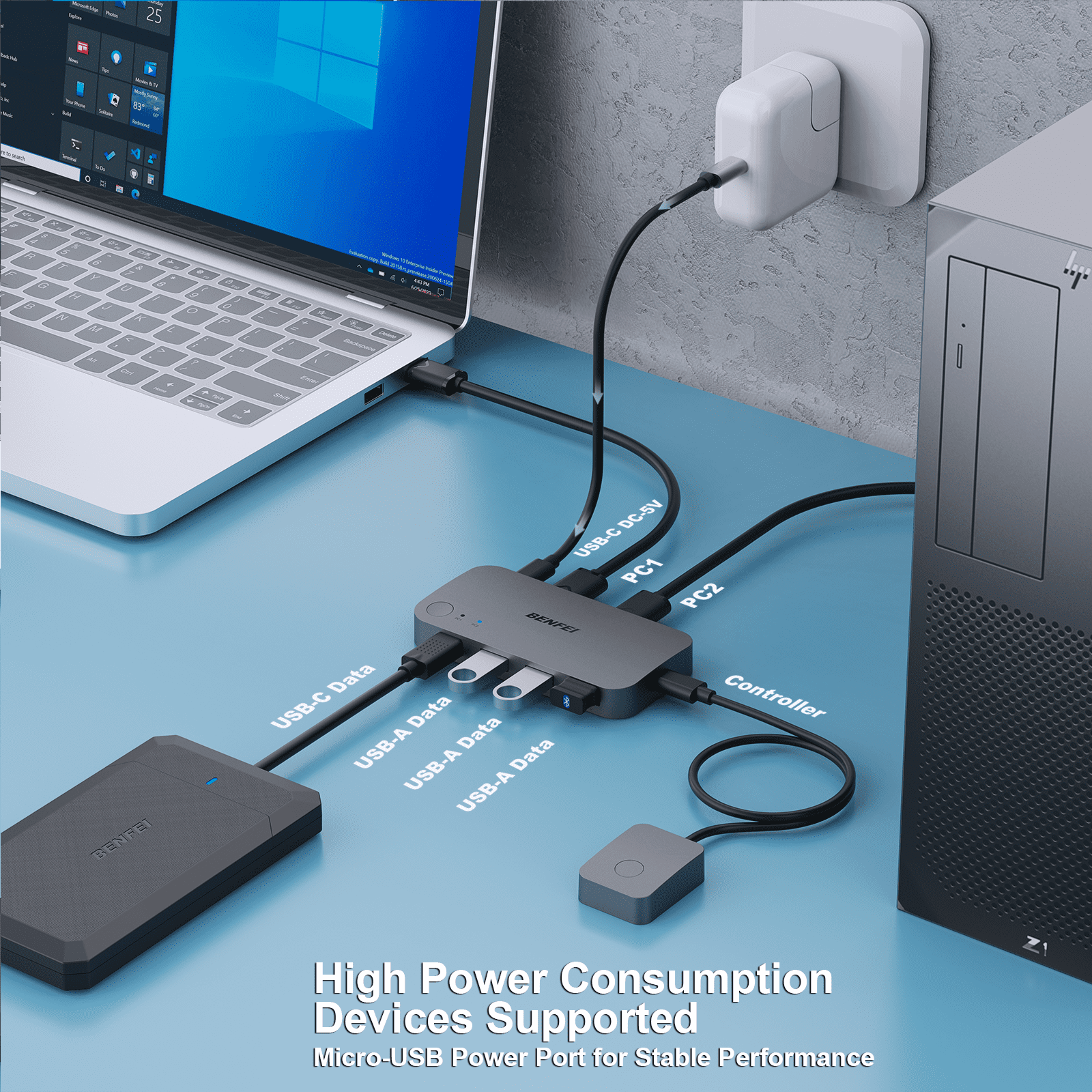 Benfei usb 3.0 switch, 2 computers share 3*usb 3.0 & 1*usb c with remote control for pc mouse keyboard printer scanner, usb kvm switch selector compatible with windows, mac, linux