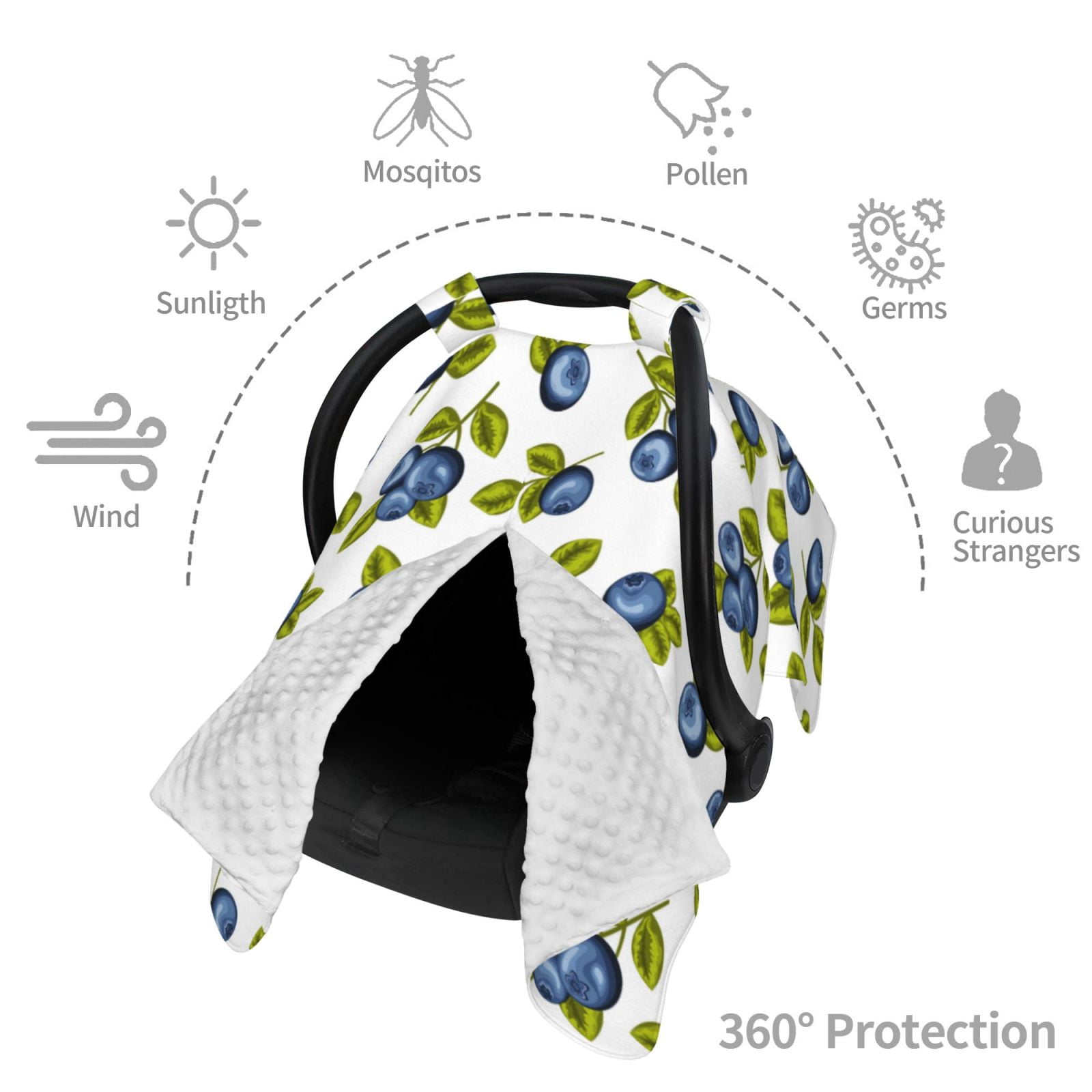 Car Seat Cover Baby - Blueberry leaf design Breathable Infant Car Seat Cover for Baby Carseat, Lightweight Comfort Baby Essentials Must Haves Newborn Stuff for Girl Boy