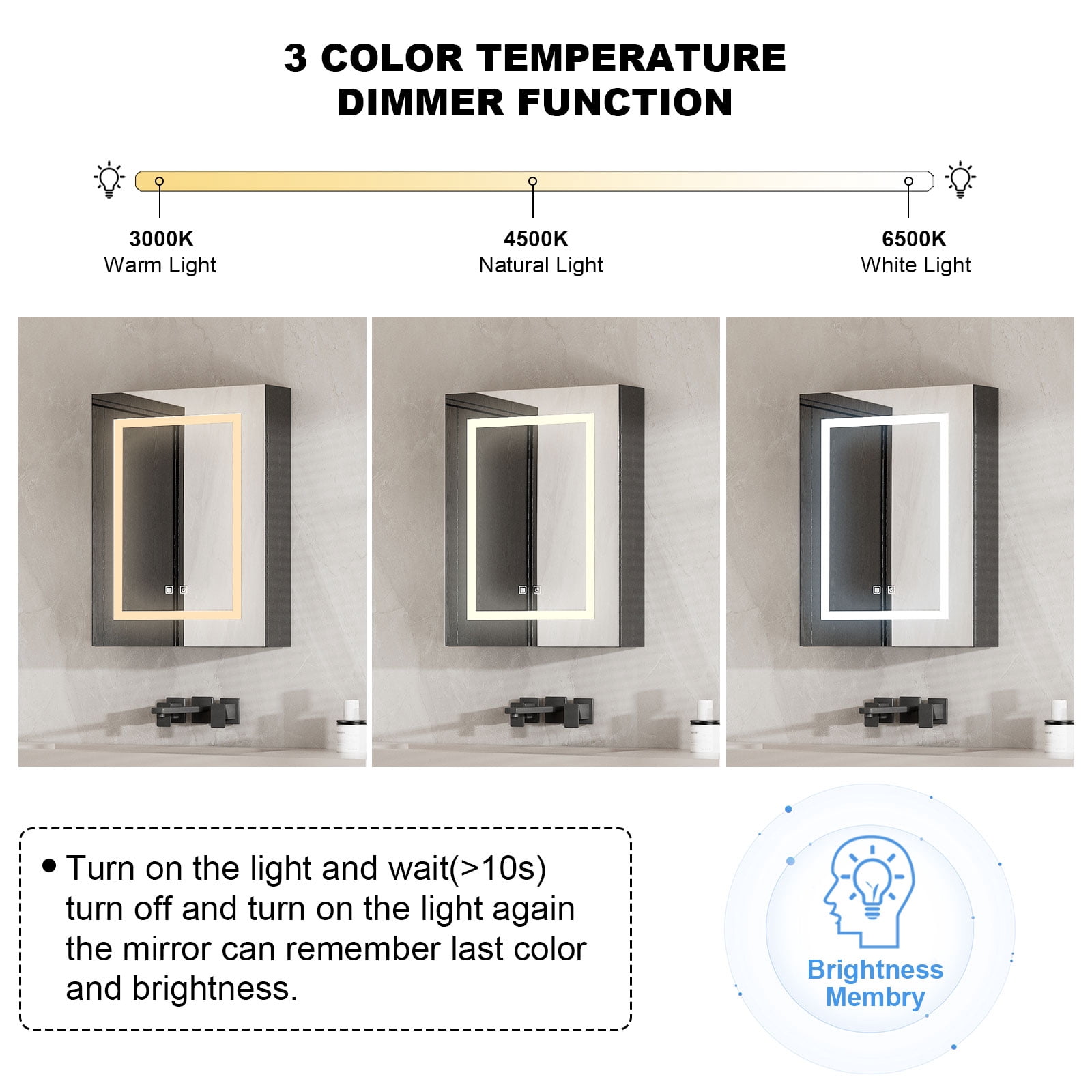 Hironpal LED Mirror Medicine Cabinet with Lights, 23.6"x 29.9" Wall-Mounted Bathroom Cabinet w/ Defogger, Dimmable, Memory function, Bathroom Mirror Cabinet,Black