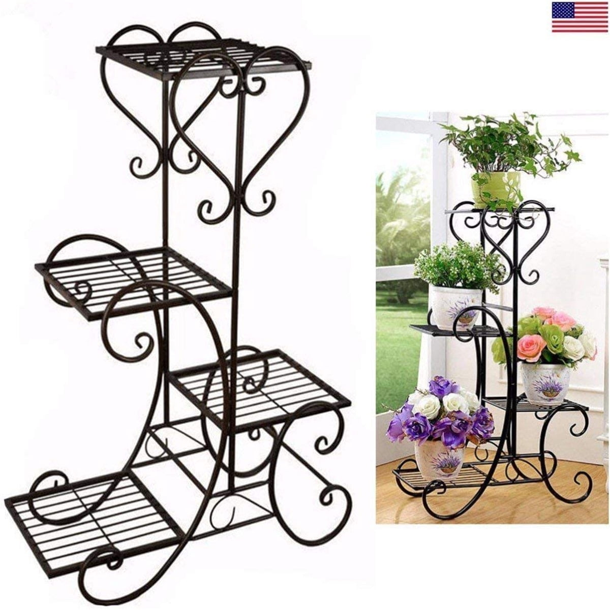 4 Tier Metal Plant Stand - Indoor Outdoor Multiple Jamaica | Ubuy