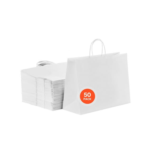 VEVOR Kraft Paper Bags with Handles 50Pcs 16x6x12 in Party Shopping Retail Bag White
