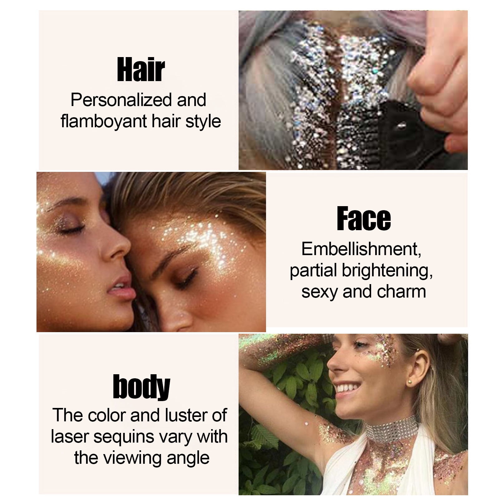 Alvantor Body Glitter Gel Nail Hair Body Face Flash Eyeshadow Glitter, Long Lasting Liquid Glitter Cream, Clear White