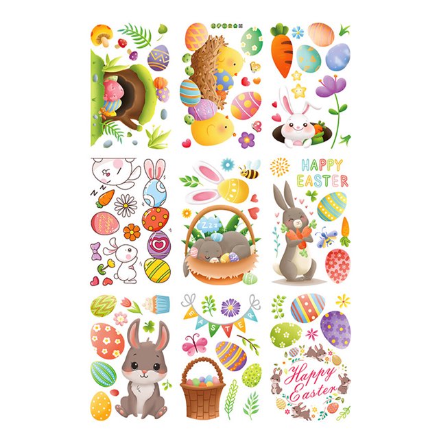 9 Sheets Easter Window Stickers Background Sticker Festival Ornament Wall Decoration Party Supplies Scene Layout Glass Decal Type 2