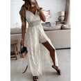 thumbnail image 5 of Women Beach Lace Embroidery Long Dress Summer Spaghetti Straps V Neck Crochet Floral Maxi Dress Sling Bodysuit, 5 of 6