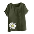 thumbnail image 4 of Womens Tops Short Sleeve Blouse, Xunlbb Women Fashion Casual Linen Top Printed Short Sleeve Button T-shirt Blouse Top ,Women's Tops for Workout/Running/Hawaiian Beach Vacation Army Green, 4 of 4