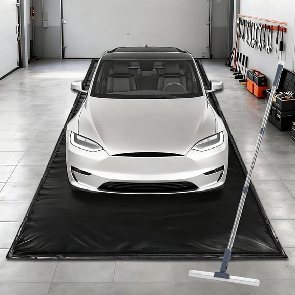 UEAKPIC Garage Floor Mat 7'9" x 18', Heavy Duty 1300D PVC Containment Mat with Floor Squeegee, Waterproof Protection from Snow, Rain and Mud for Cars
