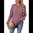 thumbnail image 3 of Sudadera con Capucha de Punto Acanalado Suave para Mujer, Camisetas de Larga, Blusas Ligeras y Acogedoras para Otoño. Rojo M, 3 of 10