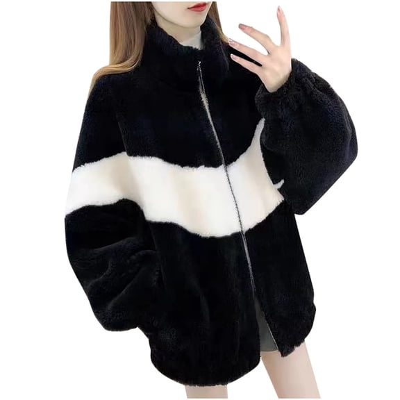 XPMWRP Women's Long Sleeve Fleece Zipper Jacket Comfortable Casual Tops Breathable Fabric Daily Wear Winter Soft Warm Trendy Coats Black L