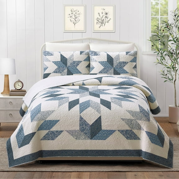 Modern Heirloom Bright Star Patchwork 2-Piece Quilt Set, Blue, Twin/Twin XL, All Ages
