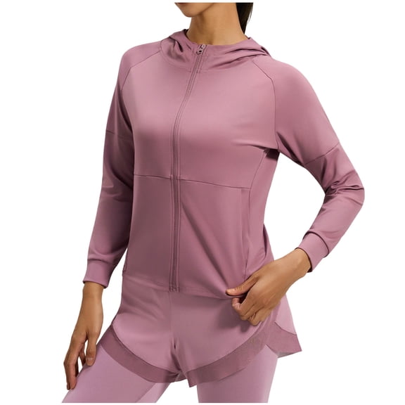 HAiming Womens Zip up Hoodies Long Sleeve Athletic Sweatshirt with Pockets Solid Color Casual Fall Winter Workout Tops