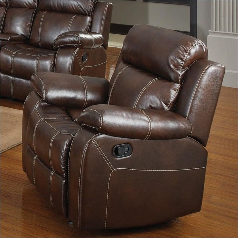 Kingfisher Lane Faux Leather Glider Recliner in Chestnut