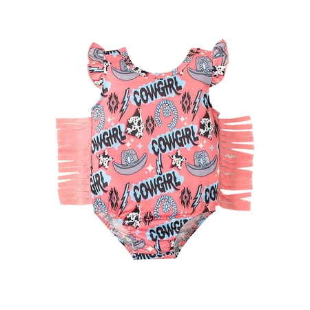 

Baby Girls Romper Summer Sleeveless Off Shoulder Cowgirl Print Tassels Casual Party Street Bodysuit Tops