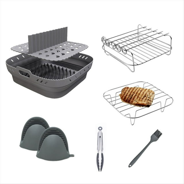 Juego de Bandejas de Cesta con Forma de Silicona para Freidora de Aire, Accesorios Cuadrados para Freidora de Aire, Molde para Freidora de Aire Reutilizable Gris