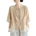thumbnail image 2 of QIPOPIQ Women's Loose Cotton Linen Blouse Round Neck with Chinese Frog Button Tops Clearance, 2 of 7