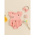 thumbnail image 2 of Suealasg Newborn Girl Outfit Fly Sleeve Cherry Carrot Print Romper +Bowknot Hairband Baby Girls Summer Cute Clothes, 2 of 7