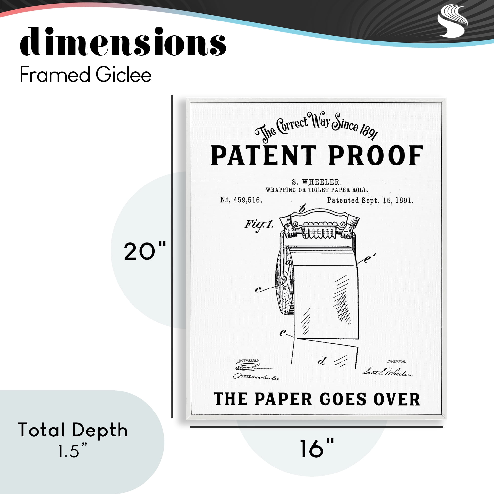 Toilet Paper Goes Over White Framed Giclee Art, design by Lettered and Lined