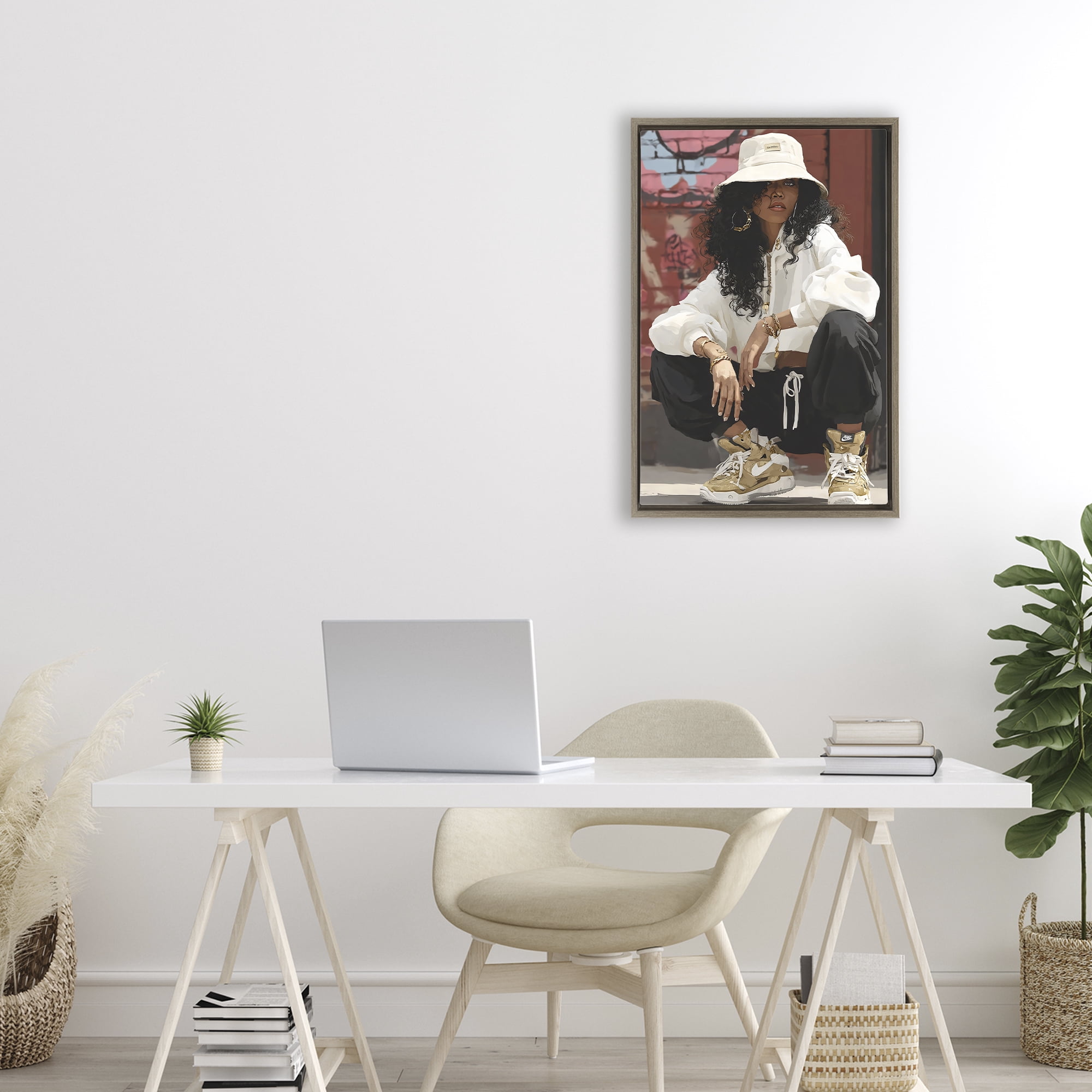 Stupell Industries Urban Streetwear Bucket Hat Brown Framed Floater Canvas Wall Art, design by Franklyn Gregory
