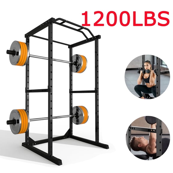 Adjustable Squat Rack, 1200LB Squat Rack Power Cage, 45.6"×44.3"×81.5" Multi-Functional Power Rack with J-Hooks for Weightlifting, Muscle Building