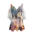 thumbnail image 3 of Elegante mujer casual cremallera cuello impresión blusa encaje manga corta camiseta verano Tops OAVQHLG3B Store  lin121212, 3 of 3