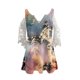 thumbnail image 3 of Elegante mujer casual cremallera cuello impresión blusa encaje manga corta camiseta verano Tops OAVQHLG3B Store  lin121212, 3 of 3