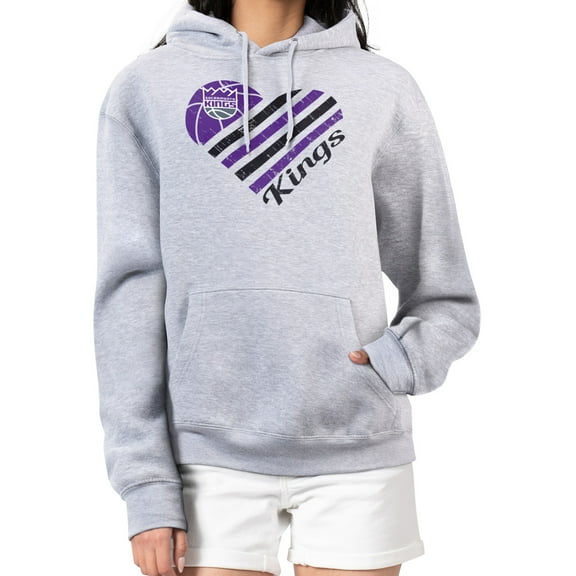 Women's G-III 4Her by Carl Banks  Heather Gray Sacramento Kings  Heart Pullover Hoodie