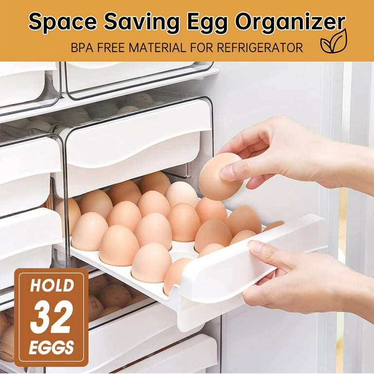 Egg Holder for Refrigerator 32 Grid Egg Basket Double Layer Egg Storage  with Lids Multifunctional Food Organizer Reusable Fruit Vegetables Meal  Fresh