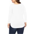 thumbnail image 2 of Amoretu Women Tee Shirts Plus Size Long Sleeve V Neck Curved Hem Tops (White, XL), 2 of 3