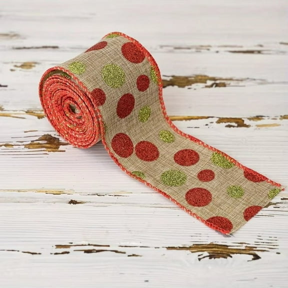 Christmas Ribbons Red Green Polka Dot Ribbon for DIY Crafts Bowknot New Year Gift Packaging Ribbons Xmas Tree Decoration (brown,Other)