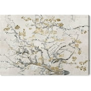 FEIRO Oliver Gal 'Van Gogh in Gold Blossoms Inspiration Light' Gray Floral and Botanical Wall Art Print Premium Canvas 36" x 24"