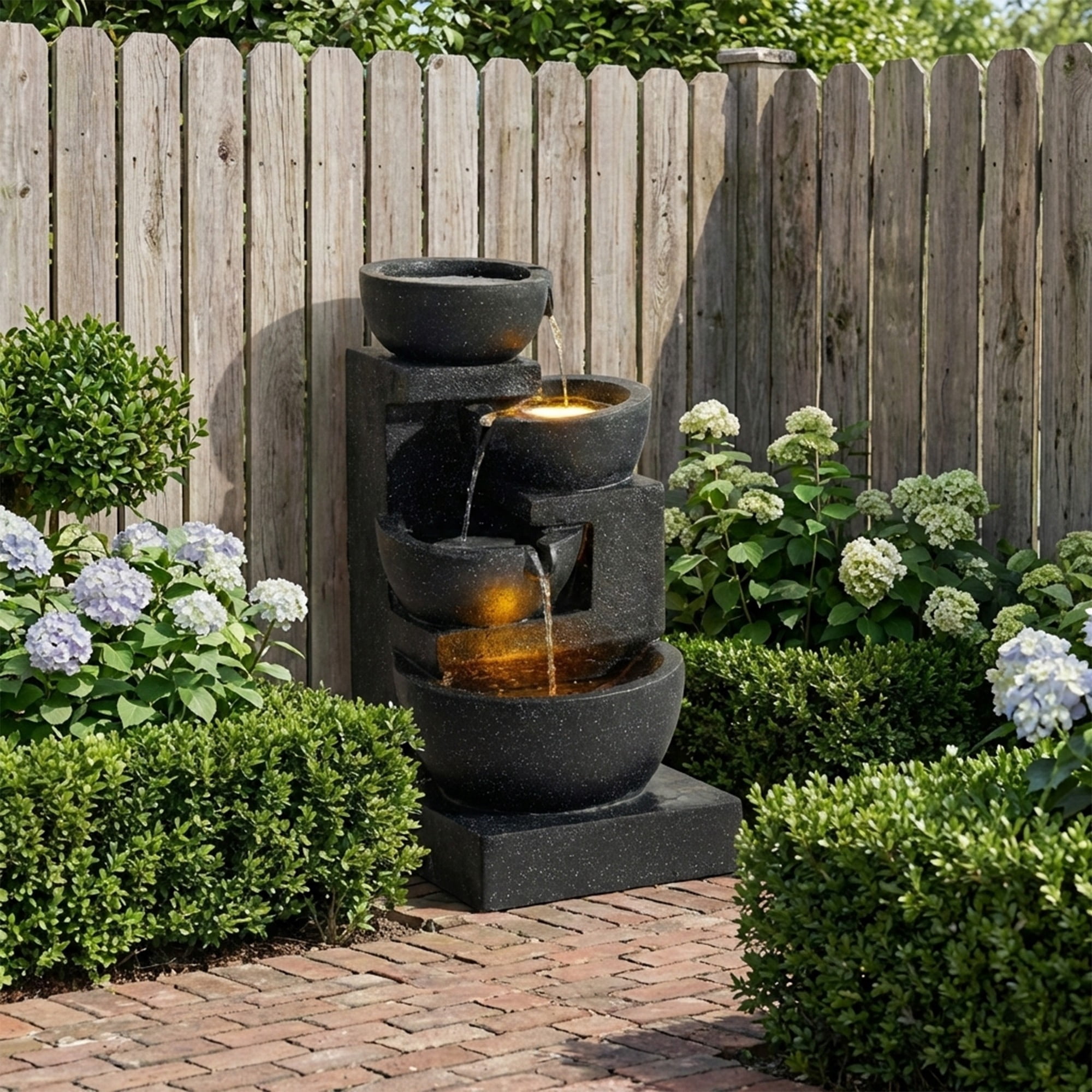 BOFANG Cascading Terrazzo Style Fountain – Soothing LED Waterfall for Home & Patio