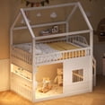 thumbnail image 2 of Harper & Bright Designs Full Size House Loft Bed with LED Light, Wooden Loft Bed with Shelves, Stairway Loft Bed with Guardrail & Ladder for Girls and Boys, White, 2 of 8