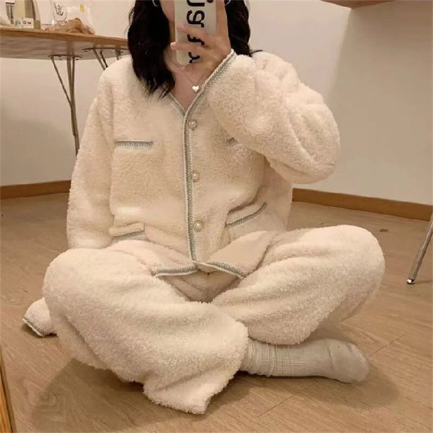 Conjunto de Pijama de terciopelo Coral para mujer, ropa de dormir de franela de manga larga, bonita, para invierno, novedad de 2022