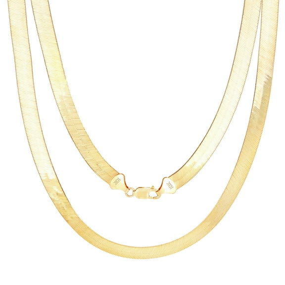 Nuragold 10k Real Yellow Gold Solid Herringbone Flexible 9mm Chain Necklace (16"-24") Italian Jewelry for Men & Women