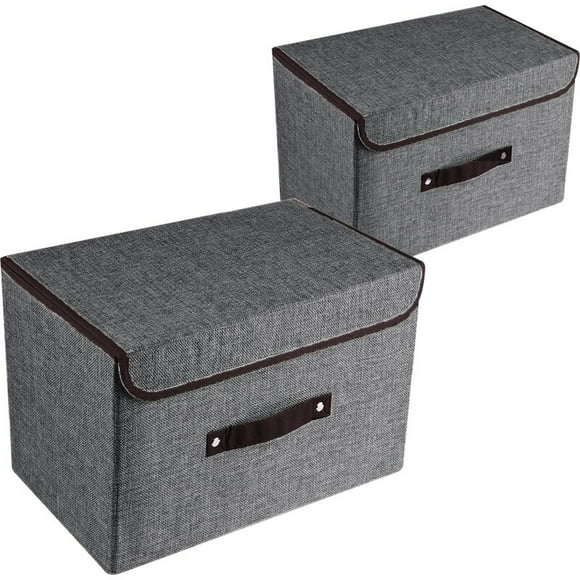 Set of 2 Large Storage Boxes with Lids and Handles, Foldable Linen Storage Bins Organizer Containers Cube Baskets with Removable Divider for Bedroom Closet Office