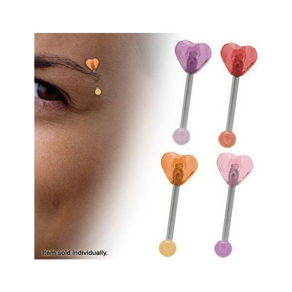 Straight Barbell 16G Eyebrow Piercing with Heart Shaped Design