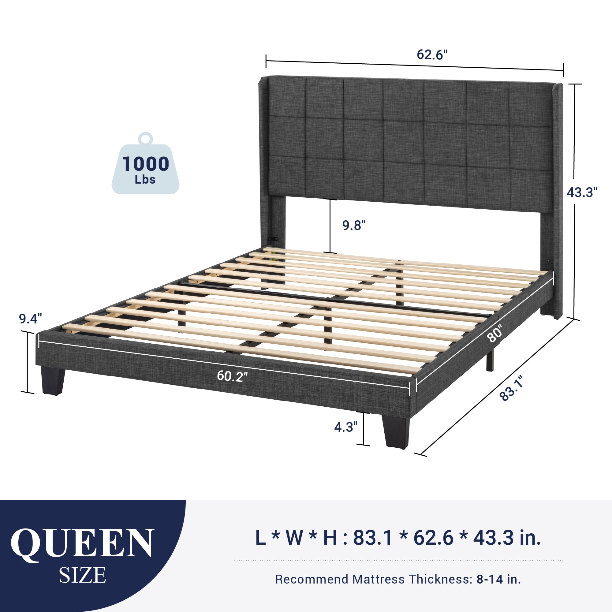 ❤uniBesion様❤ Sifurni Queen Size Bed Frame with Wingback Upholstered Headboard
