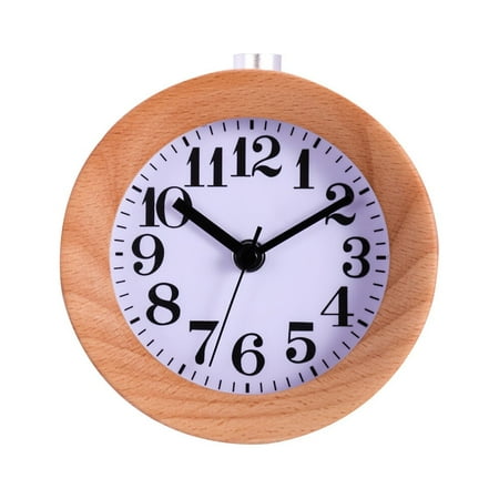 unbranded Creative Round Classic Wooden Silent Desk Travel Alarm Clock with Nightlight