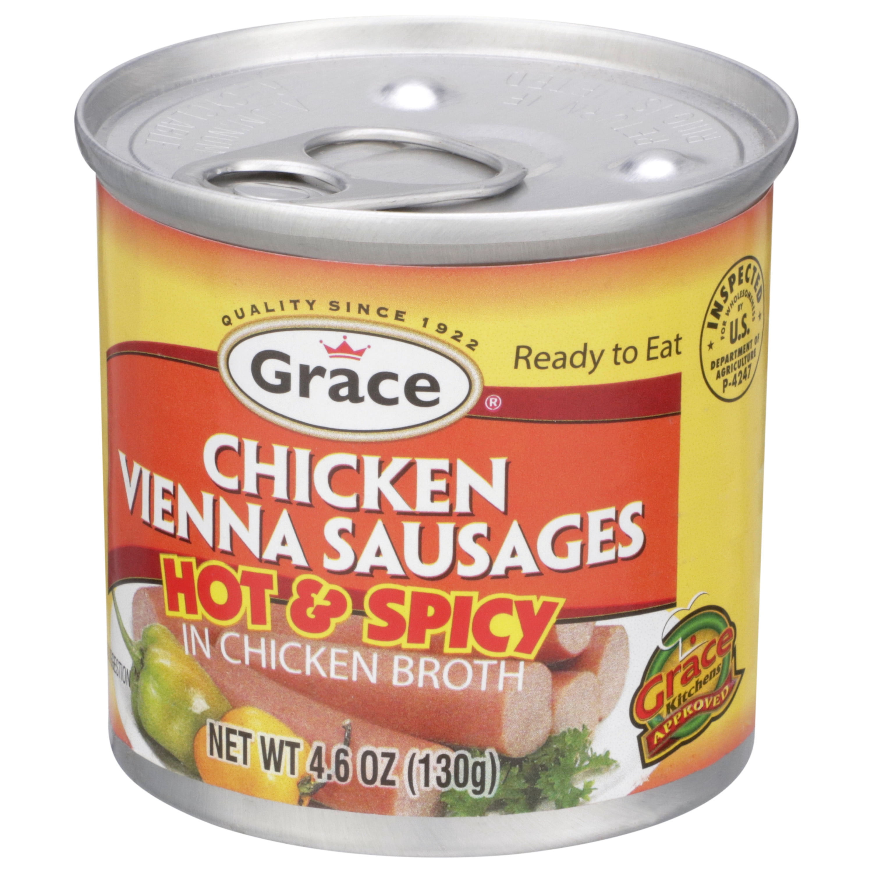 (6 pack) Grace Hot & Spicy Vienna Chicken Sausages in Can, 4.6 oz