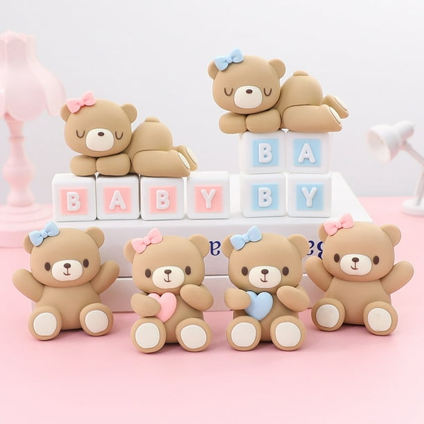 Adornos para tarta de cumpleaños con forma de oso rosa y azul para niño y niña, feliz primer cumpleaños, tarta para baby shower, fiesta temática de osos, revelación de género