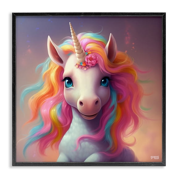 Stupell Industries Contemporary Happy Baby Unicorn Black Framed Giclee Art, 12 x 12, by RB