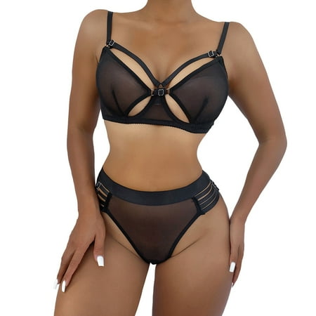 

adviicd Lingerie For Women Lace Lingerie Set for Women Lingerie for Womens with Garter Belts Transparent Bra and Panty Sets Black S