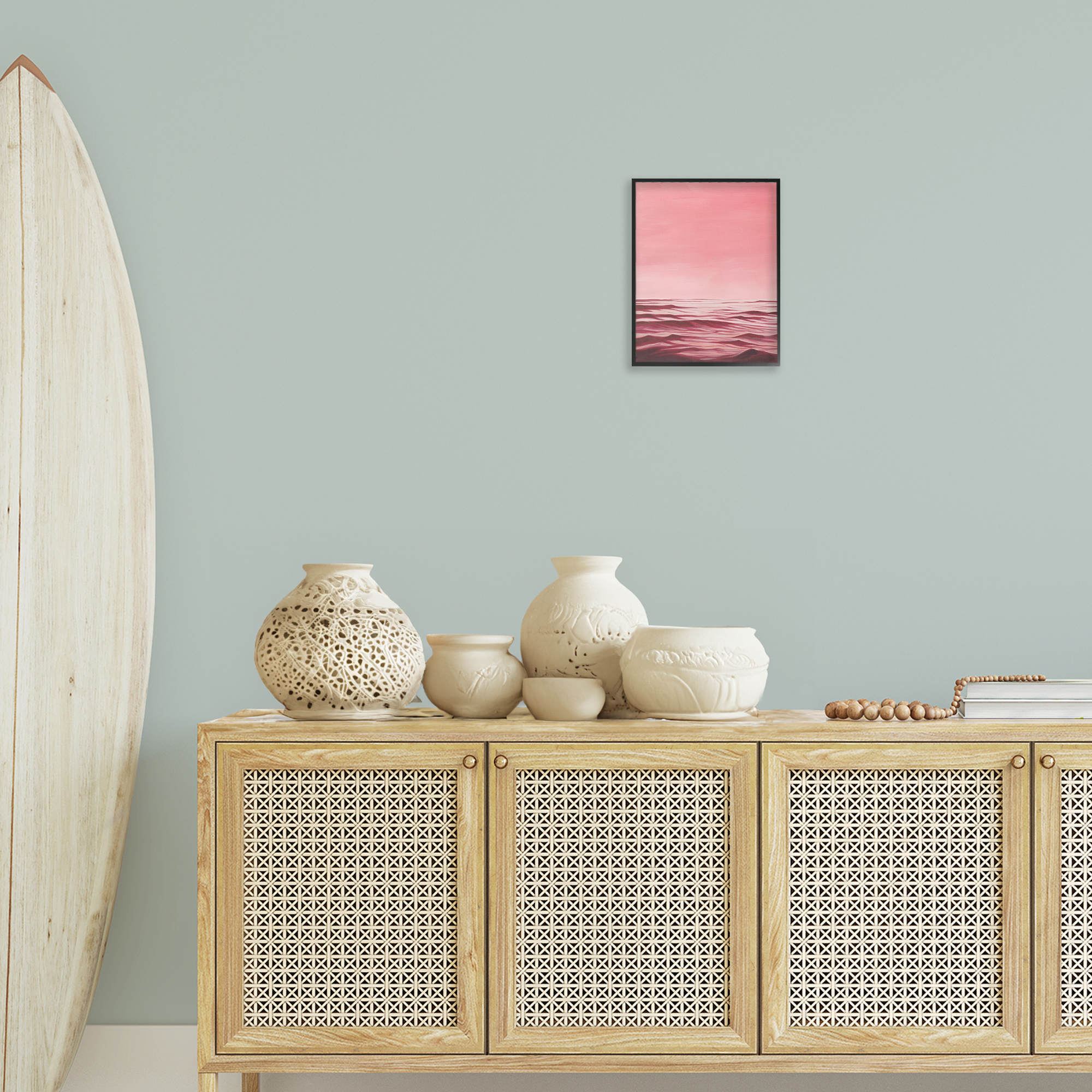 Stupell Industries Pink Ocean Ripples Coastal Painting Black Framed Art Print Wall Art, 11 x 14
