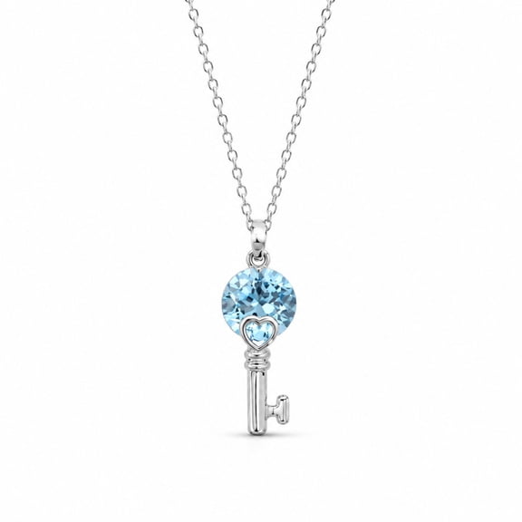 AlKhalil -Elegant Key Pendant Necklace with Blue Gems and Heart Accent β Symbolic Love & Charm Jewelry for Women