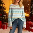 thumbnail image 4 of Women's Fashion Oversized Knitwear Long Sleeve Christmas Vintage Stripe Print Top Loose Fit Sweater for Holiday Fashion,Mint Green,M, 4 of 5