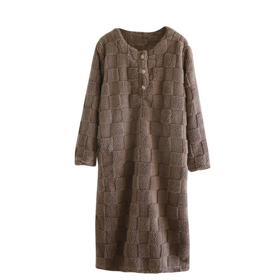 Gytharion Flannel Nightgowns for Women Fuzzy Fleece Warm Winter Sleepwear Soft Cozy Button Crew Neck Pullover Nightdress Cute Solid Long Sleeve Mid Length Plush Sleepshirt