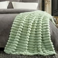 thumbnail image 4 of Faux Fur Throw Blanket for Couch, Cozy Warm Plush Striped Blanket for Sofa Bedroom Living Room, 60 * 80 Inches Sage Green, 4 of 17