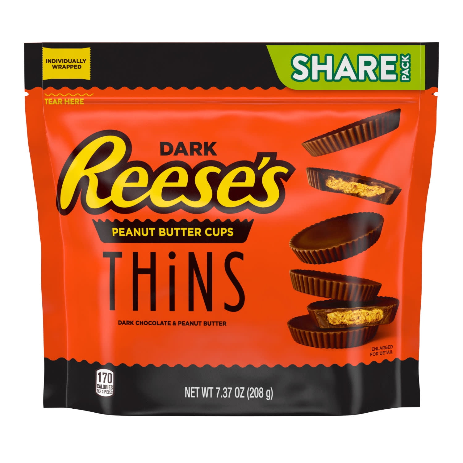 Reese's Thins Dark Chocolate Peanut Butter Cups Candy, Share Pack 7.37 oz