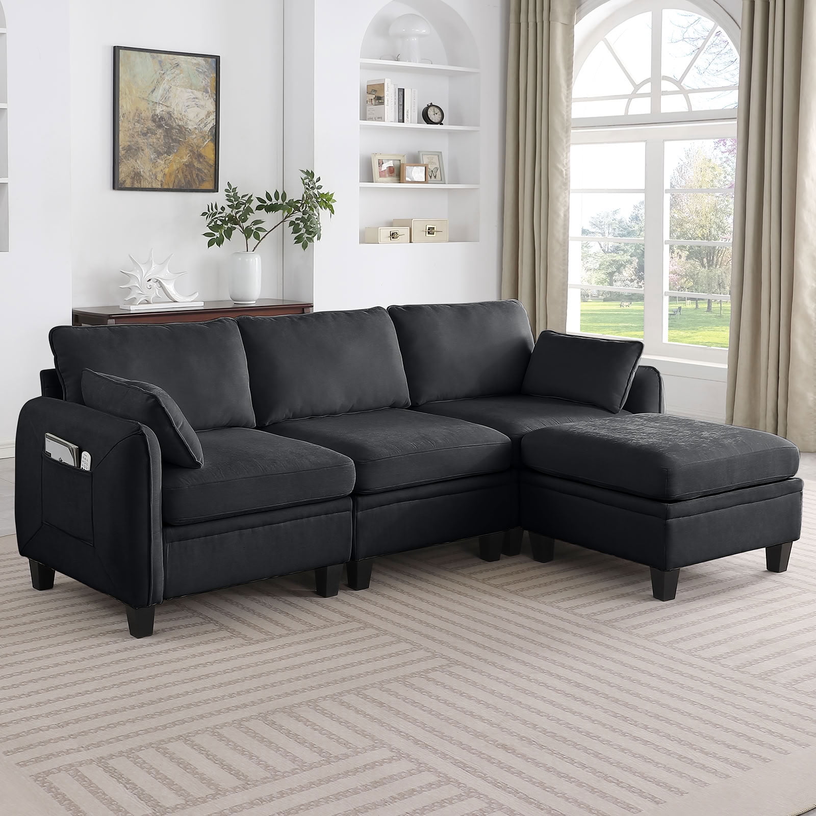 MAYEERTY 85 Inch Chenille Modular Sectional Sofa, DIY Combination Convertible Sofa with Storage Ottoman, for Living Room, Apartment