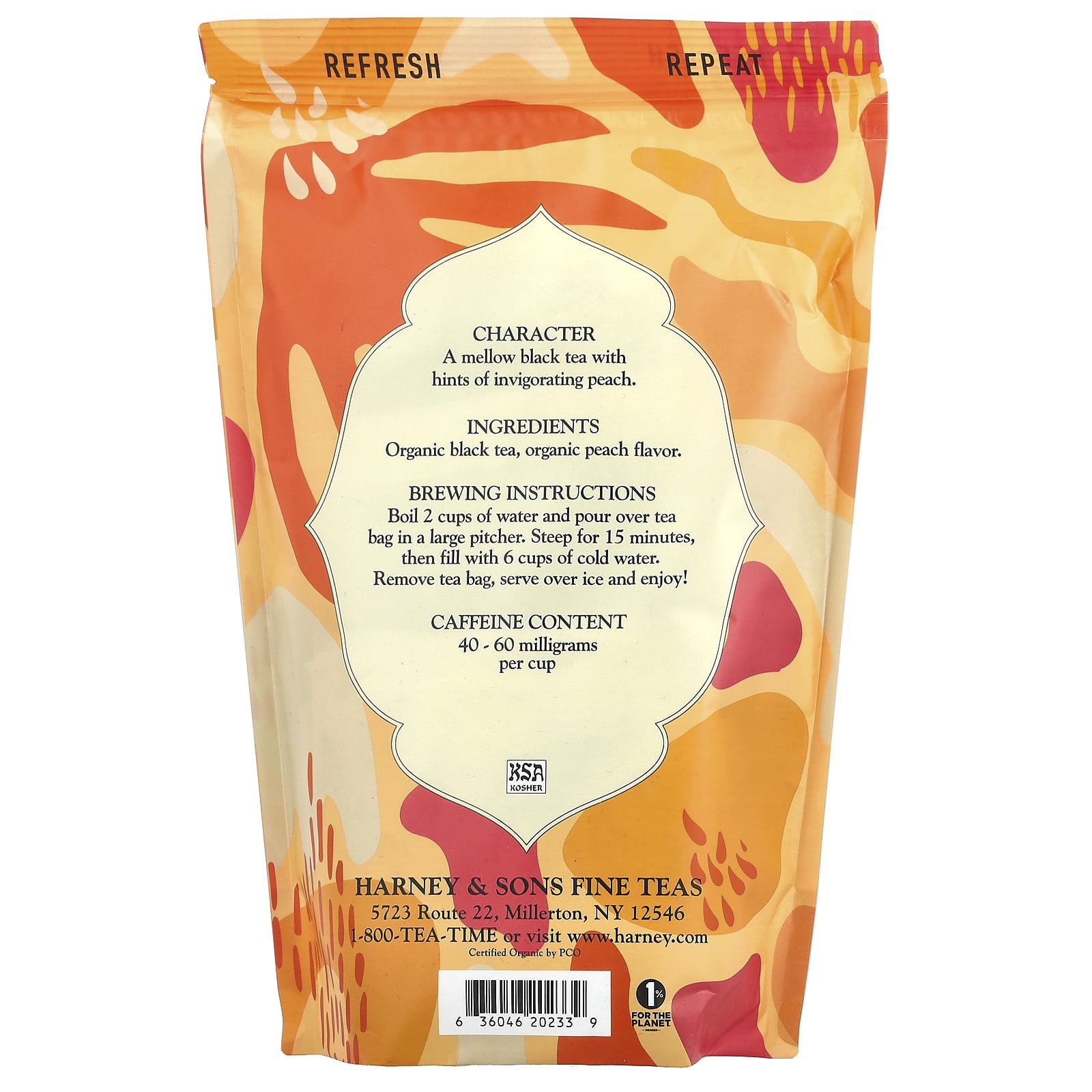 Harney & Sons Fresh Brew Iced Tea, Invigorating Peach, 15 Two Quart Tea Bags, 7.5 oz (212 g)